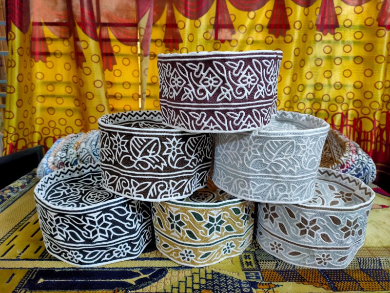 Elegant Omani Computer Cap Topi Kumma , Cotton Embroidered Topi