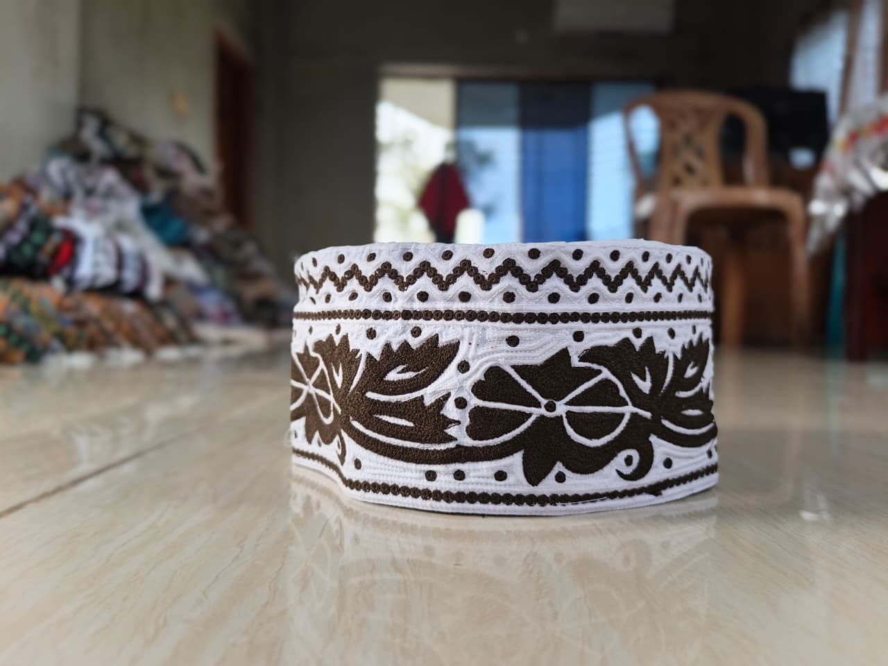 Elegant White Omani Prayer Cap