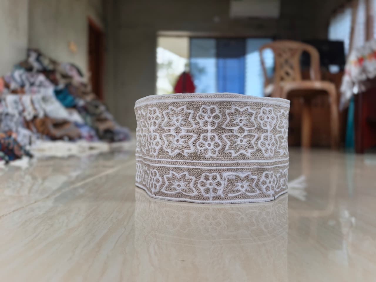 Premium Handcrafted White Kumma Cap